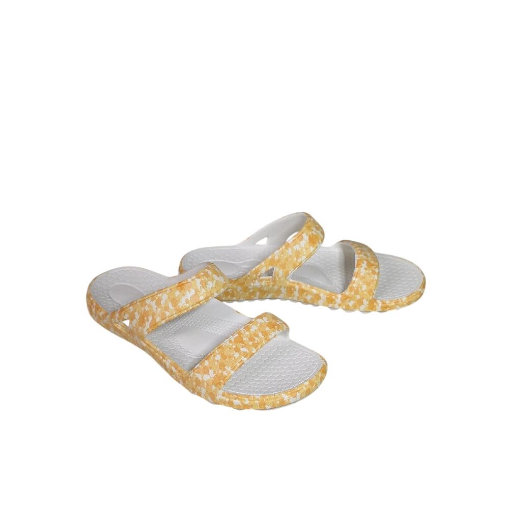 Spenco Fusion Slim Slide Sandals Yellow Floral Womens Size 8 NEW